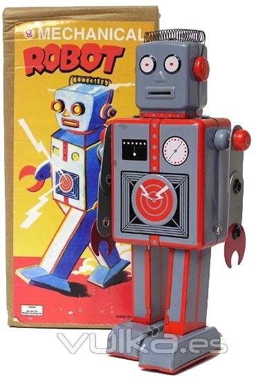 ROBOT DE HOJALATA CON MECANISMO DE CUERDA.  www.juguetedehojalata.com