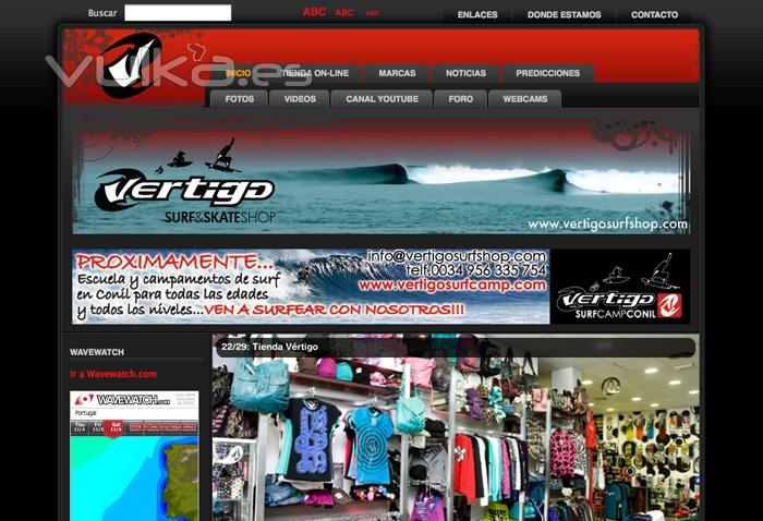 Web www.vertigosurfshop.com en Jerez