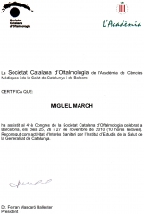 Diploma de asistencia al 41 congrs de la societat catalana d`oftalmologia. barcelona, nov. 2010
