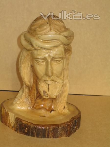 Busto de Jesús, 15 cm. tallado a mano en Palestina. ,Madera de olivo