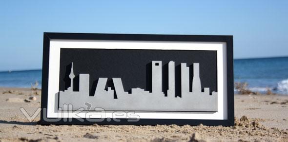 Cuadro decorativo del skyline de Madrid realizado en altorrelieve de aluminio